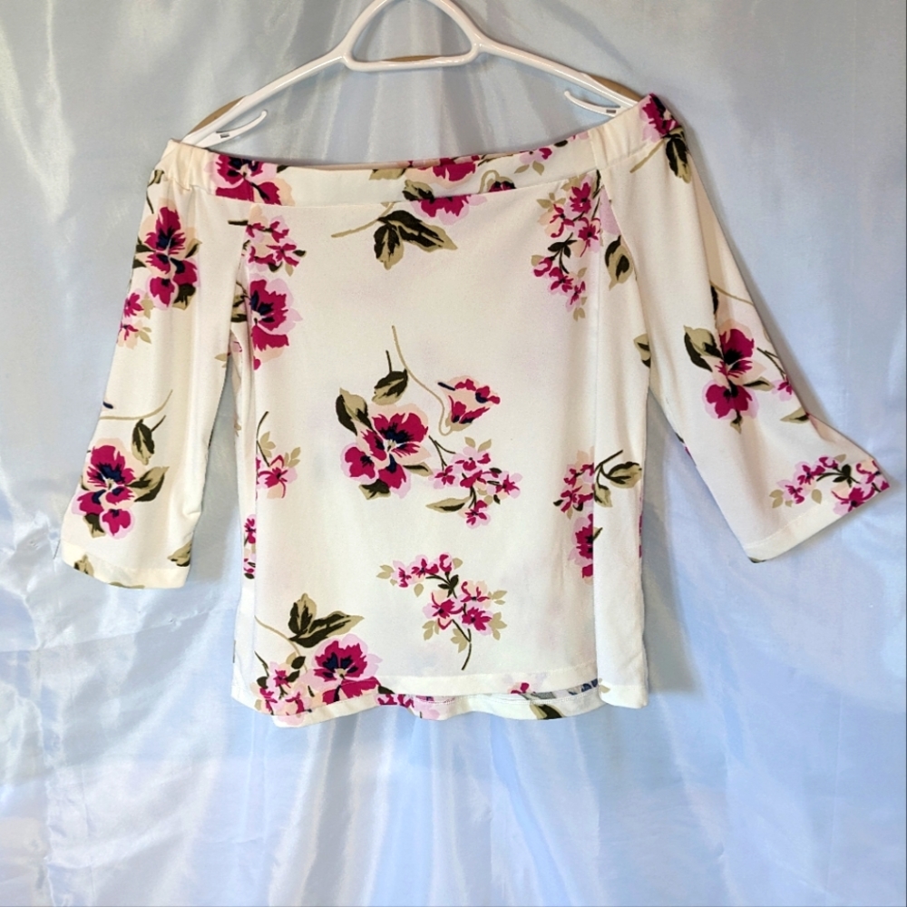 Dynamite Floral Shirt Off the Shoulder 3/4 Sleeves
